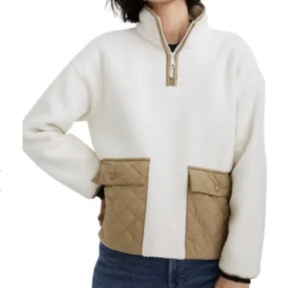 Madewell Sweaters - NWT Madewell Fleece XS quilted pocket popover jacket